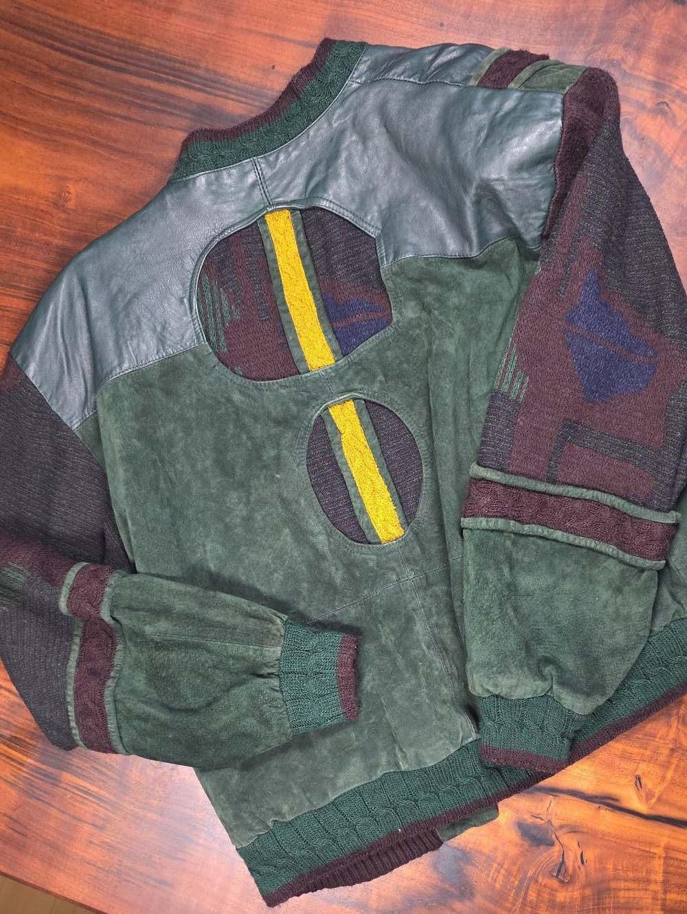 Saxony *Vintage* Green Leather & Knit Bomber Jacket✨️COOGI VIBES✨️ - Picture 2 of 13